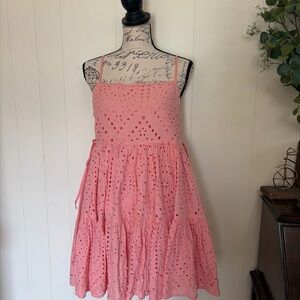 Saints & Hearts M Peach Eyelet Summer Dress  Western Cottagecore 100% Cotton